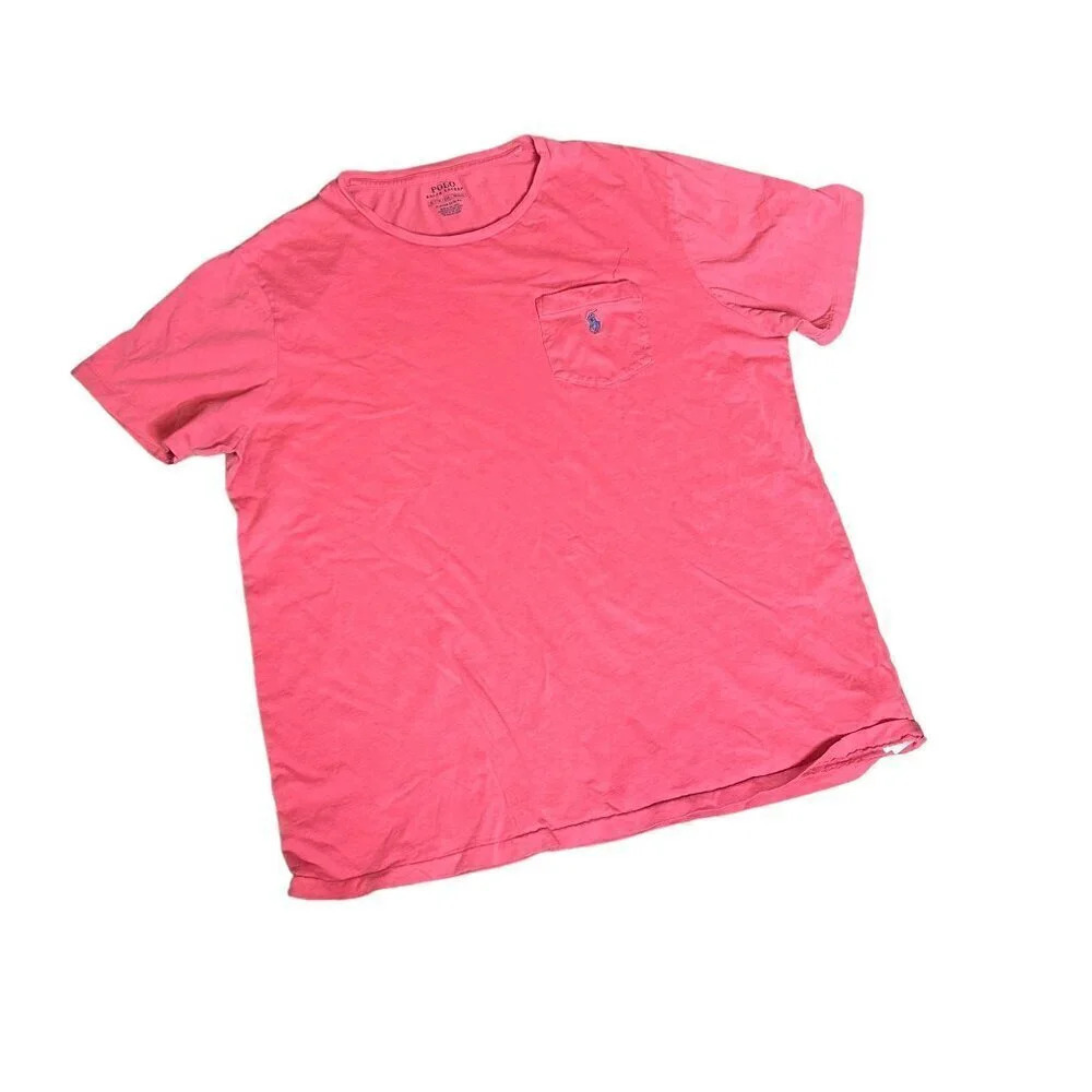 Polo Ralph Lauren Coral Pink Pony Logo Pocket Custom Slim Fit T shirt Size XL